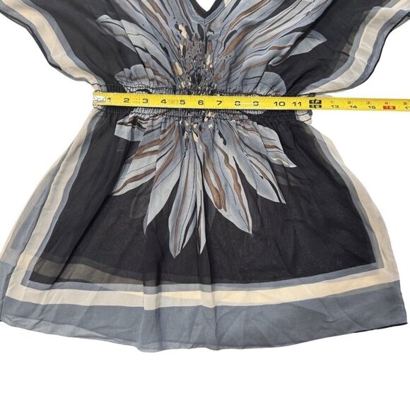 Semi-Sheer Floral Handkerchief Blouse Women's XS (0-2) Black Gray Boho Indie Hip - Picture 10 of 13